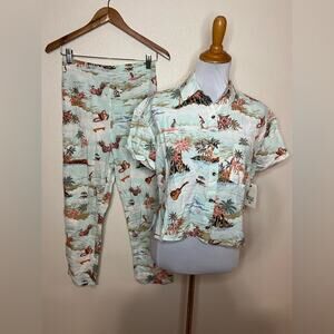 Billabong Hana Koa Beach surfer short sleeve button shirt & pants set NEW SMALL